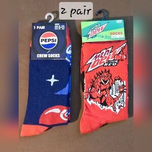 Cherry Pepsi and Mountain Dew Code Red Crew Socks